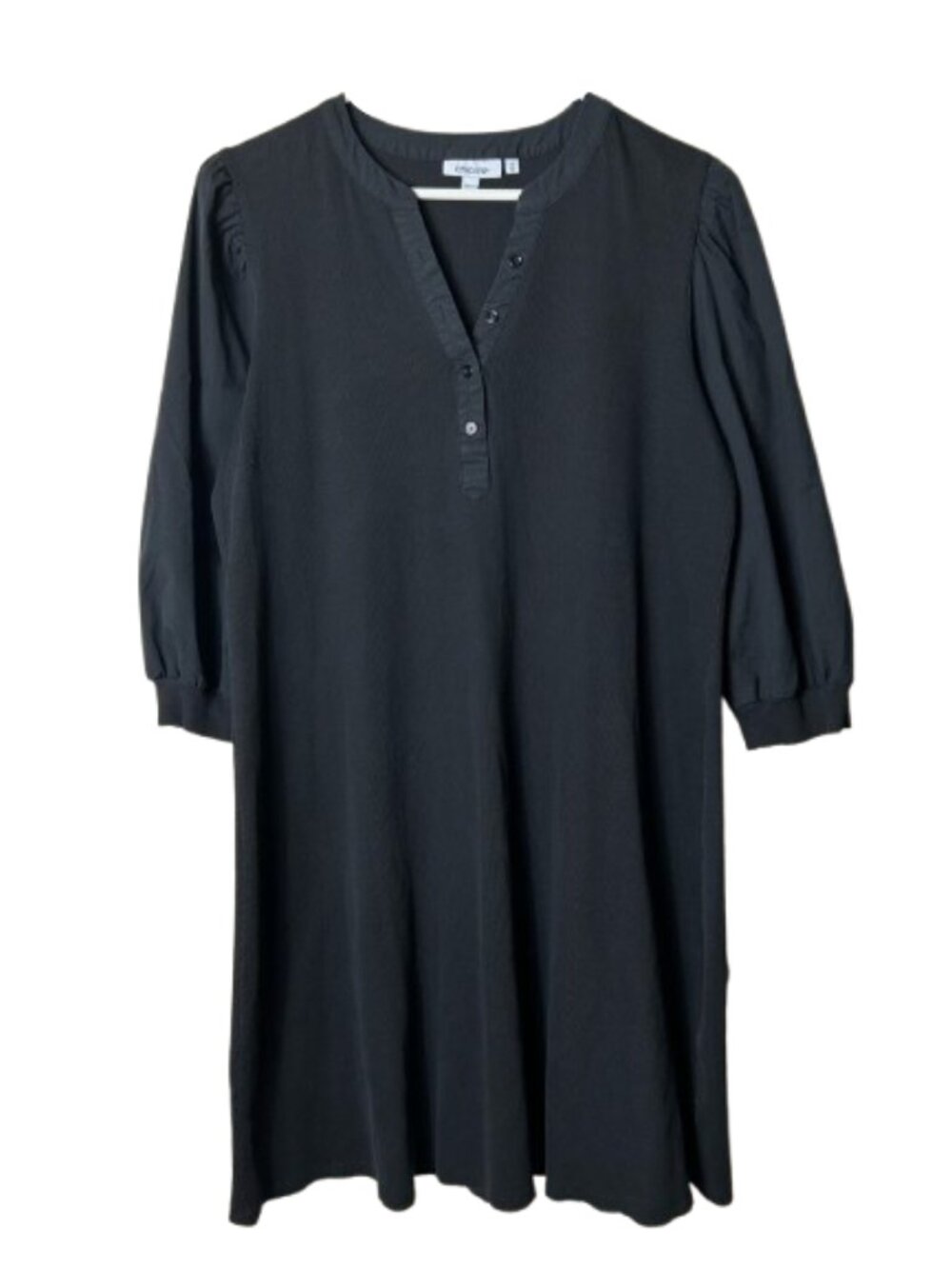 Chicos black rib knit puff poplin sleeve v-neck casual dress 3 or womens 16